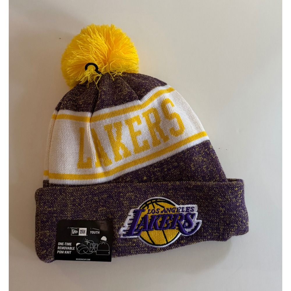New Era 60057275 Youth Los Angeles Lakers Knit Pom Beanie Hat NWT Purple NBA